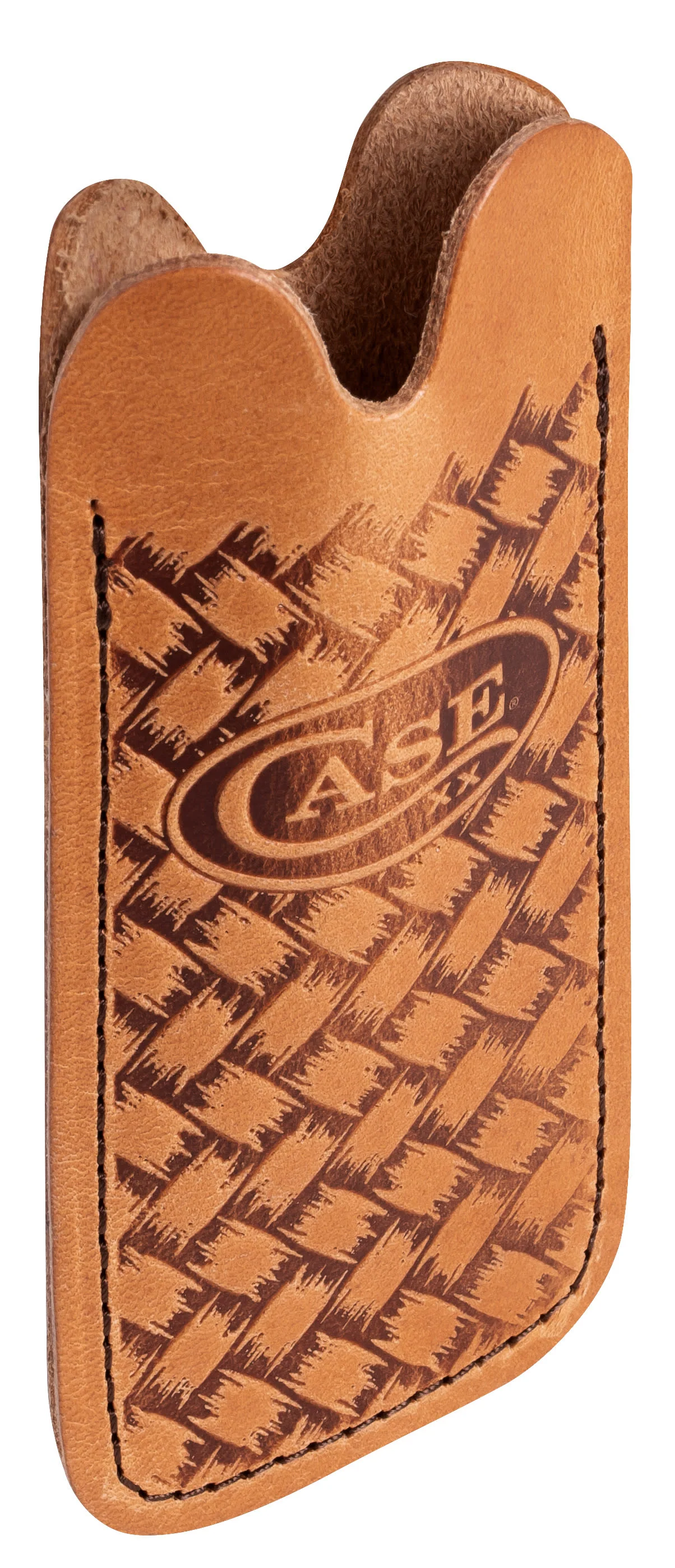 Genuine Brown Leather Knife Slip with Herringbone Design