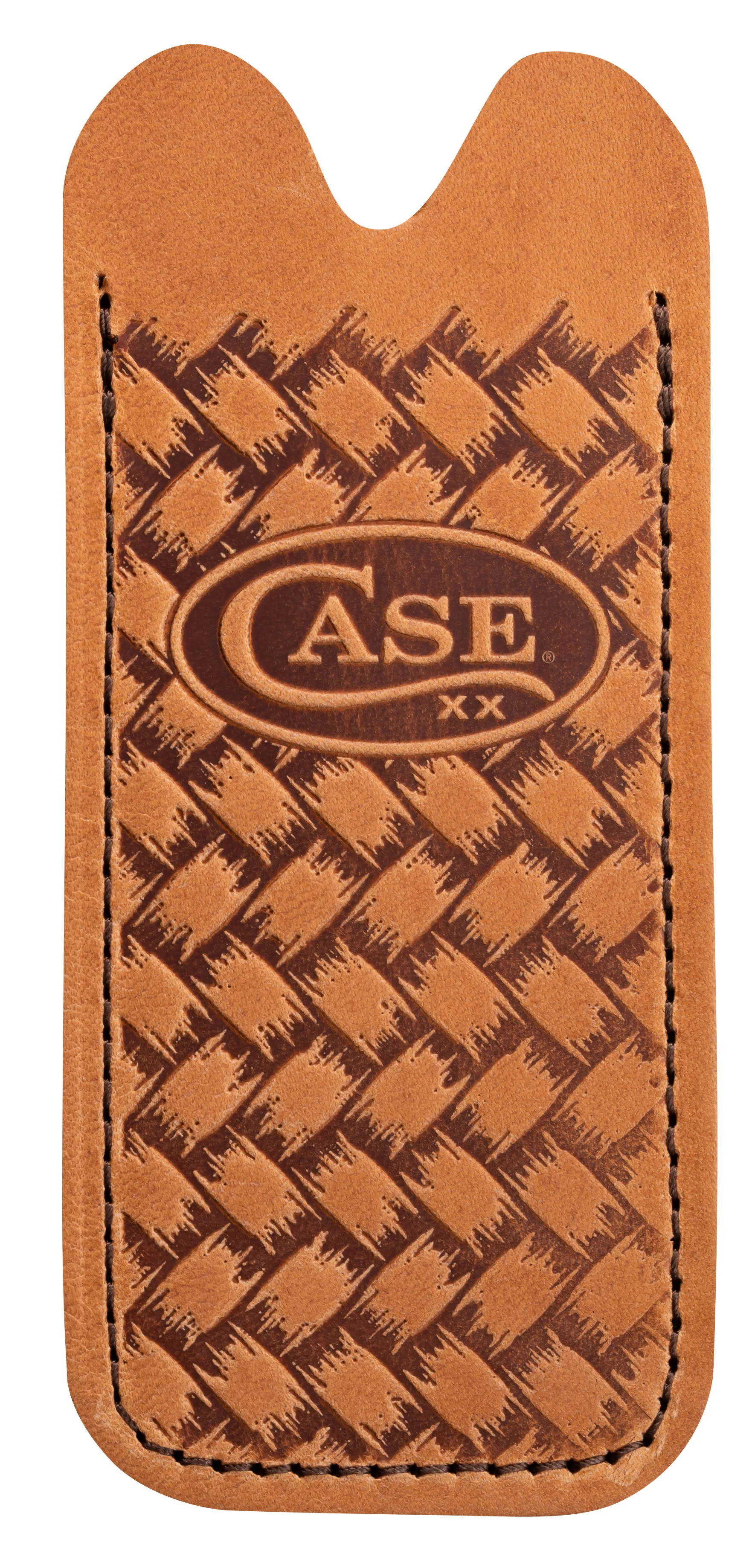 Genuine Brown Leather Knife Slip with Herringbone Design