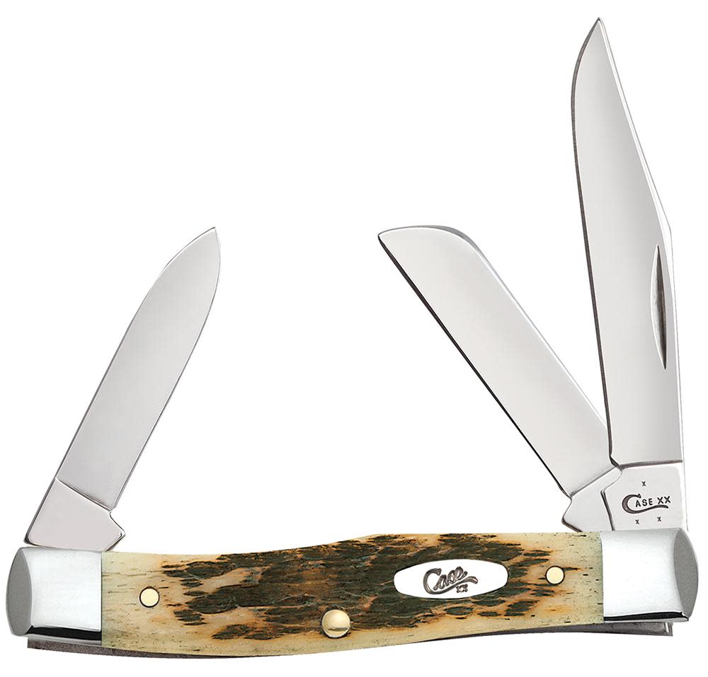 Peach Seed Jig Amber Bone CS Medium Stockman with Pen Blade