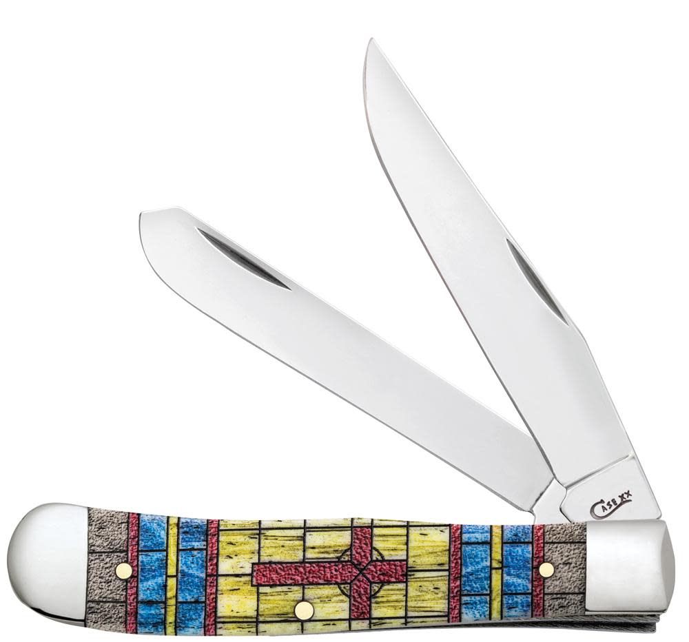 Smooth Natural Bone Stained Glass Trapper Cross in Jewel Box
