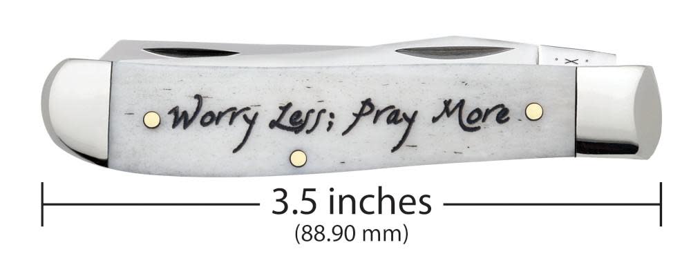 Religious Sayings Worry Less, Pray More Embellished Smooth Natural Bone Mini Trapper 3 Religious Sayings Worry Less, Pray More Embellished Smooth Natural Bone Mini Trapper
