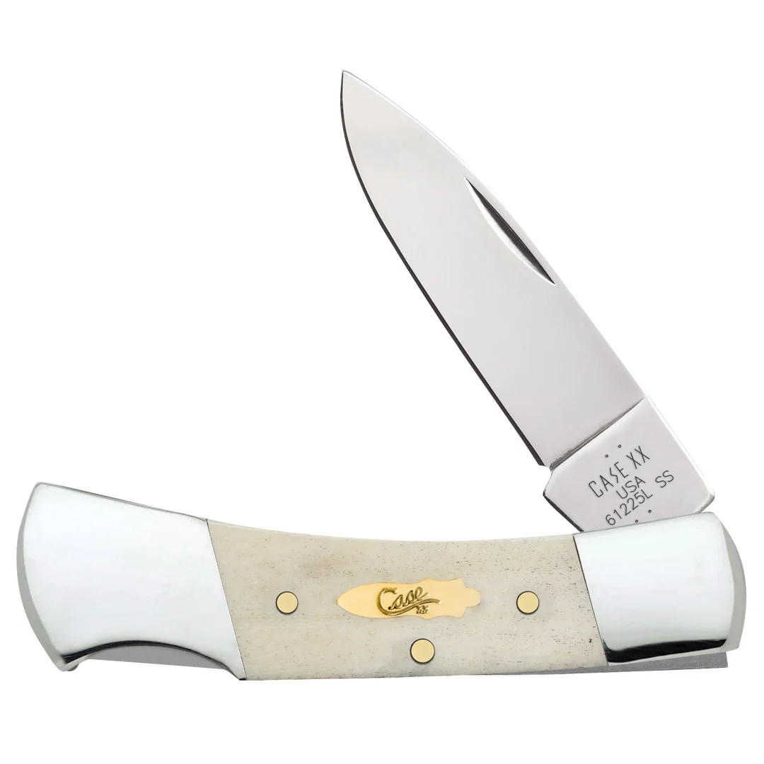 Smooth Natural Bone Lockback - Brass Bomb Shield