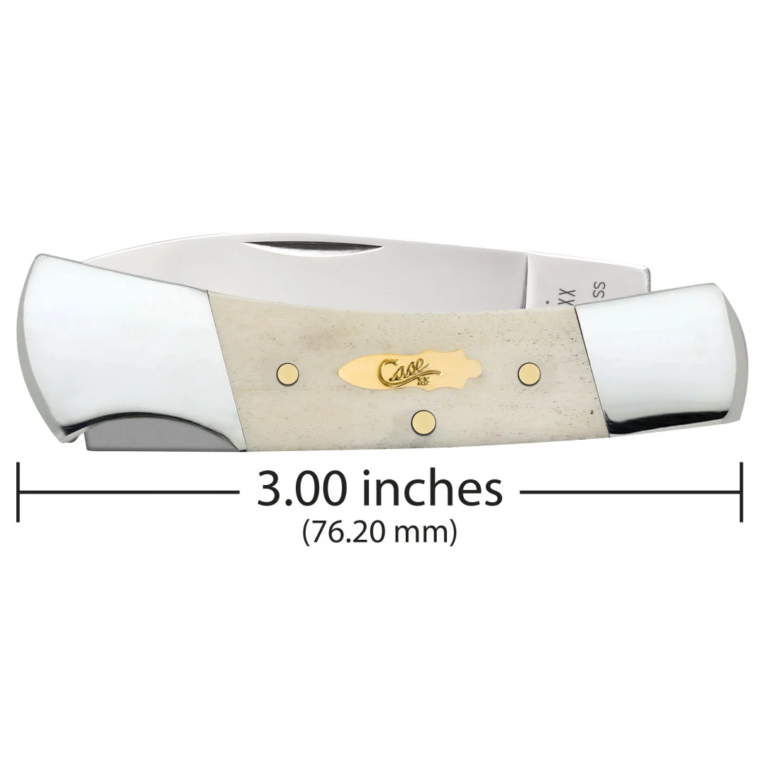 Smooth Natural Bone Lockback - Brass Bomb Shield