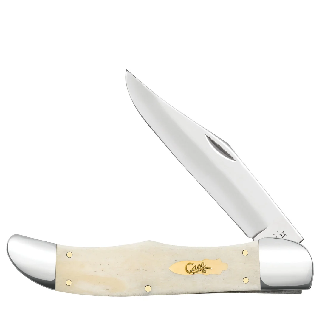 Smooth Natural Bone Folding Hunter - Brass Bomb Shield