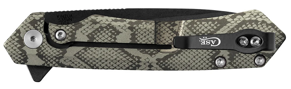 Embellished OD Green Anodized Aluminum Kinzua® with DLC Spear Blade 3 Embellished OD Green Anodized Aluminum Kinzua® with DLC Spear Blade