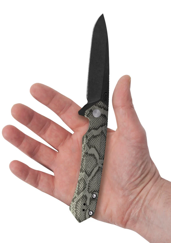 Embellished OD Green Anodized Aluminum Kinzua® with DLC Spear Blade 6 Embellished OD Green Anodized Aluminum Kinzua® with DLC Spear Blade