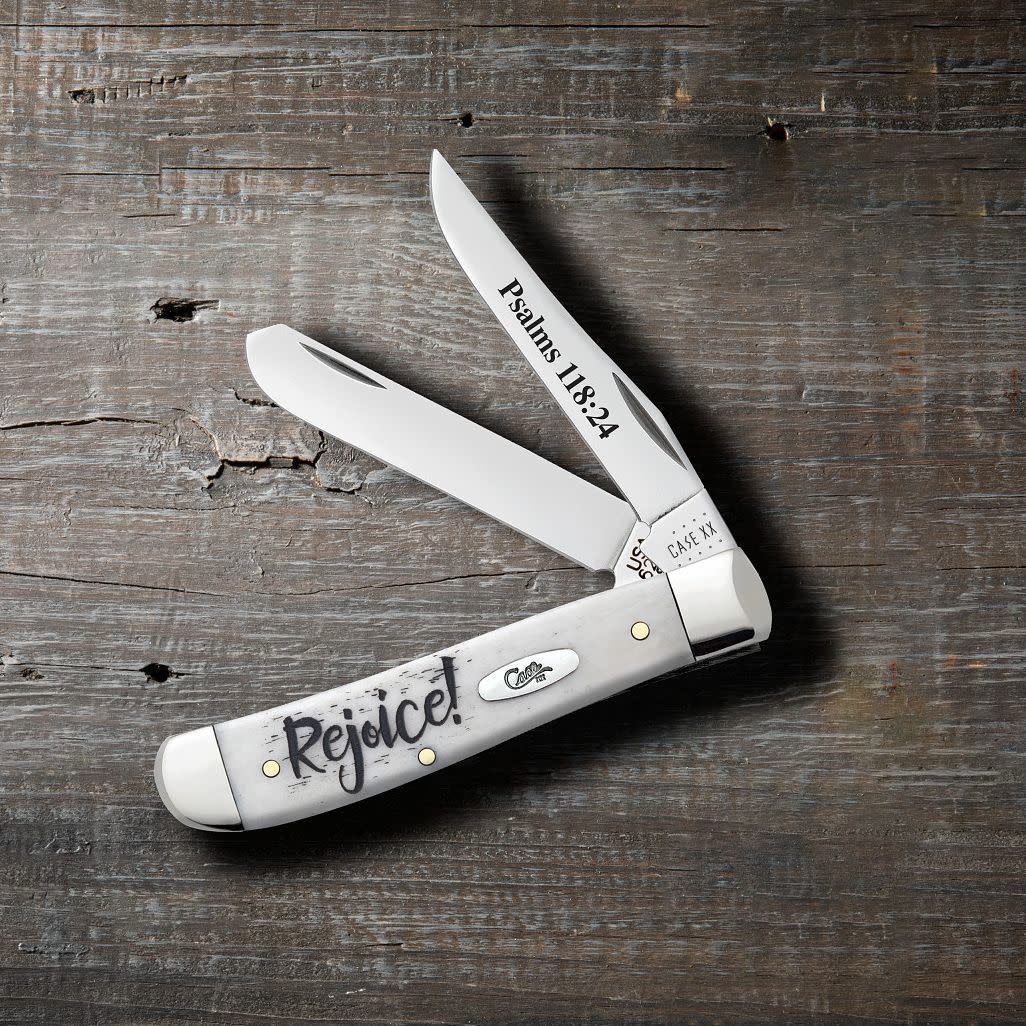 Religious Sayings Rejoice Embellished Smooth Natural Bone Mini Trapper