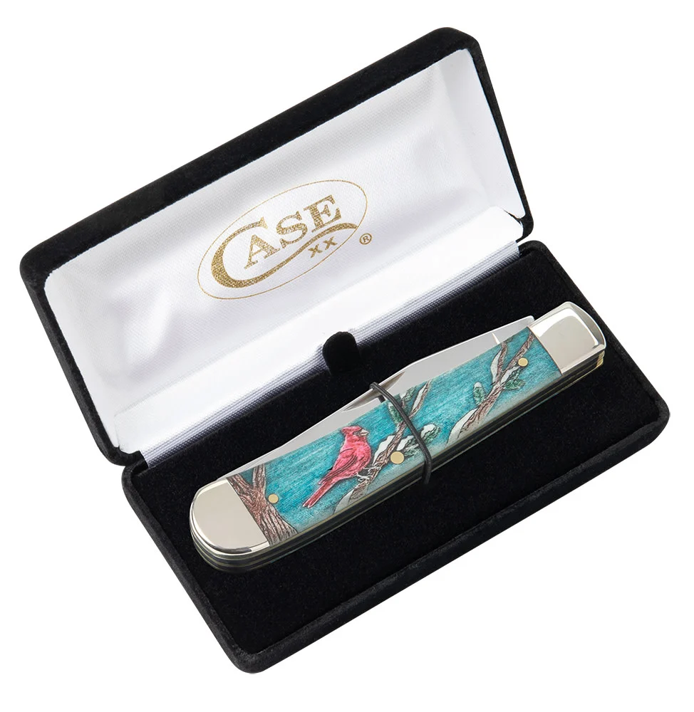 Embellished Smooth Natural Bone with Color Wash and Black Definition Trapper Cardinal (in Velvet Box) 6 Embellished Smooth Natural Bone with Color Wash and Black Definition Trapper Cardinal (in Velvet Box)