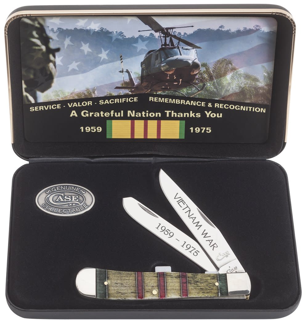 Vietnam War Gift Set Smooth Natural Bone with Green, Yellow and Red Color Wash Trapper in Jewel Box 6 Vietnam War Gift Set Smooth Natural Bone with Green, Yellow and Red Color Wash Trapper in Jewel Box
