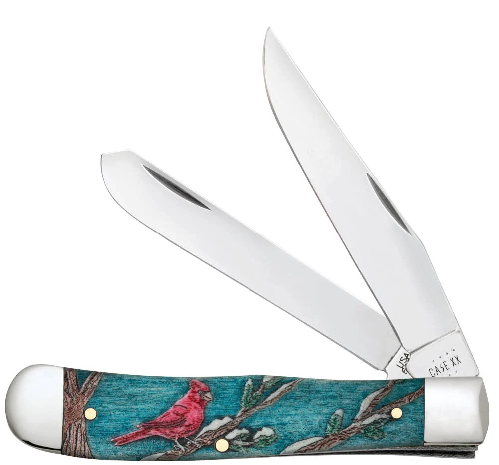 Embellished Smooth Natural Bone with Color Wash and Black Definition Trapper Cardinal (in Velvet Box)